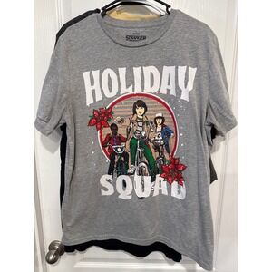 Netflix Stranger Things Holiday Squad Graphic T Shirt Mens XL Grey Short Sleeve